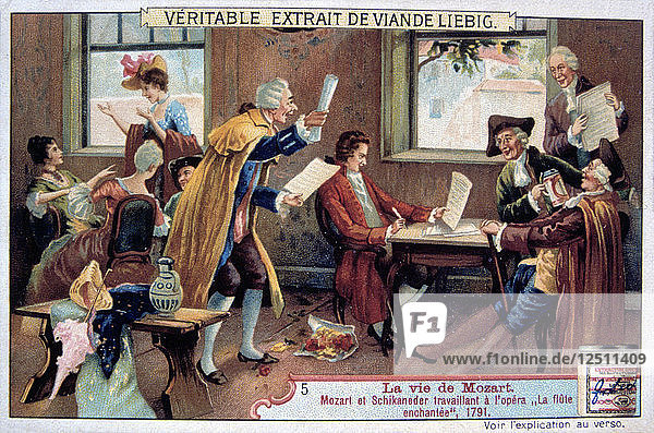 Mozart bei der Arbeit an seiner Oper Die Zauberflöte  1791  (1906). Künstler: Unbekannt