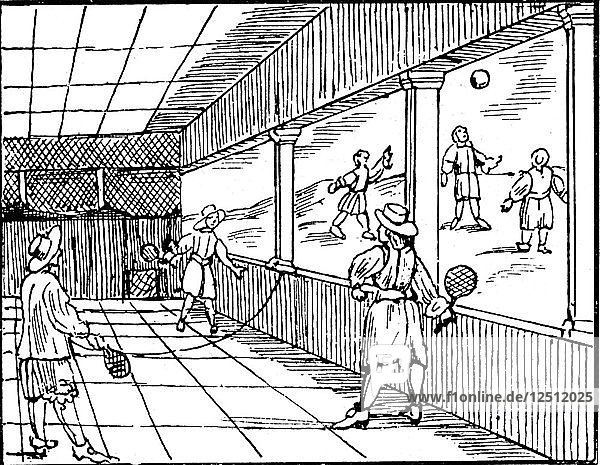 Junge Männer spielen eine Art Tennis  16. Jahrhundert. Künstler: Unbekannt