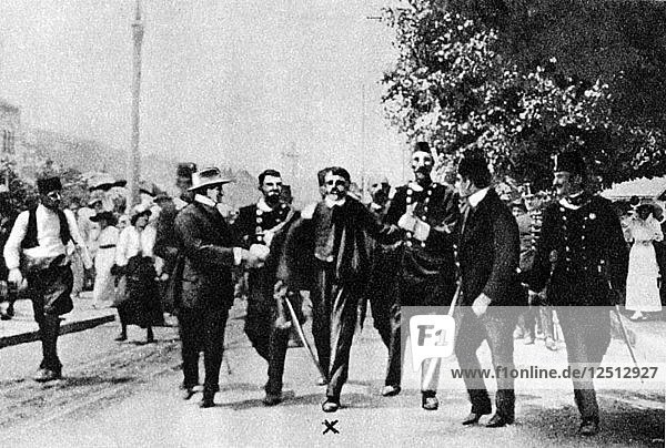Arrest of Gavrilo Princip assassin of Archduke Franz Ferdinand 1914. Artist: Unknown
