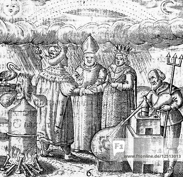 Der sechste Schlüssel des Basilius Valentin  legendärer deutscher Mönch und Alchemist des 15. Jahrhunderts  1651. Künstler: Unbekannt