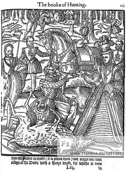 Elisabeth I. bei der Zeremonie der Prüfung des Hirsches  1576. Künstler: Unbekannt