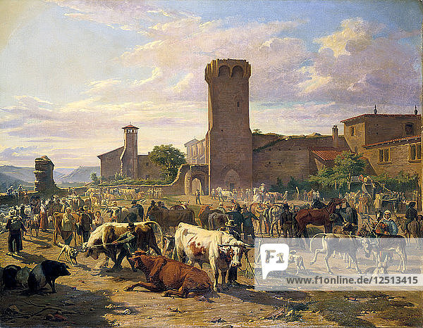 Viehmarkt in LArbresle  Frankreich  Mitte/Ende des 19. Jahrhunderts. Künstler: JB Louis Guy
