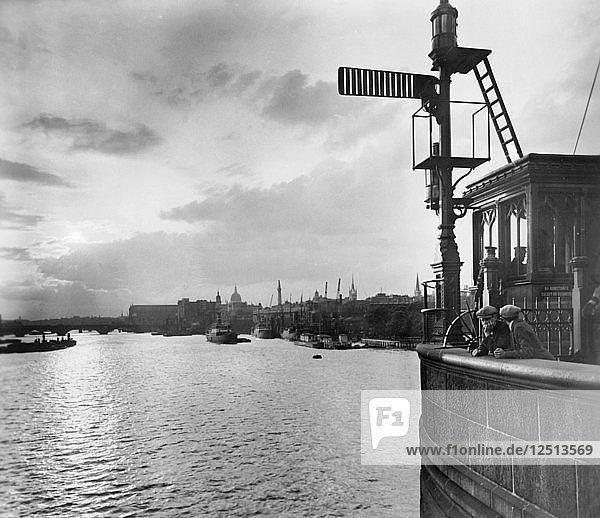 View upstream from Tower Bridge  Stepney  Tower Hamlets  London. Artist: George Davison Reid