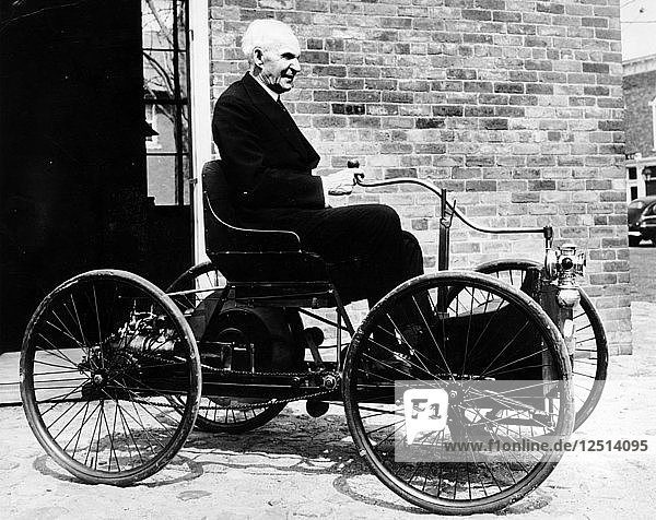 Henry Ford on a 1896 Ford  (c1940s?). Artist: Unknown