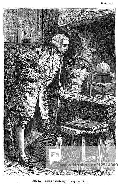 Antoine Laurent Lavoisier  französischer Chemiker  untersucht die Existenz von Sauerstoff in der Luft  1873. Künstler: Unbekannt