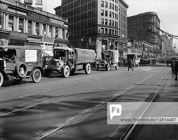 Trucks in Market Street  San Francisco  USA  c1922. Artist: Unknown