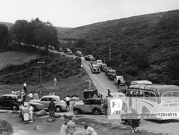 Crowded road at Dartmeet  Devon  c1951. Artist: Unknown