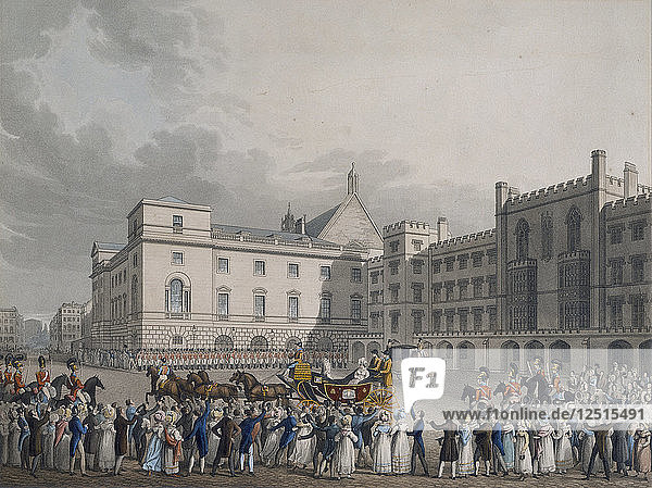 Beifall für Königin Victoria im Carlton House  London  (um 1842?). Künstler: Unbekannt