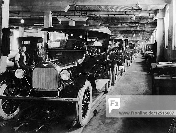Chevrolet 490 cars on production line  c1920. Artist: Unknown