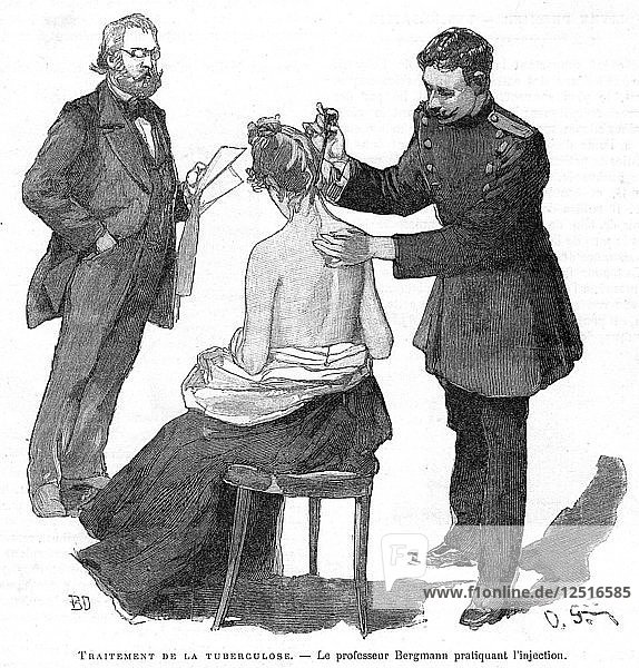 Professor Bergmann bei der Injektion eines Tuberkulosepatienten  1891. Künstler: Unbekannt