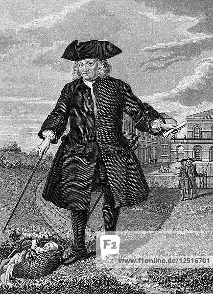 Thomas Coram outside the Foundling Hospital  London  (c1750?). Artist: Unknown