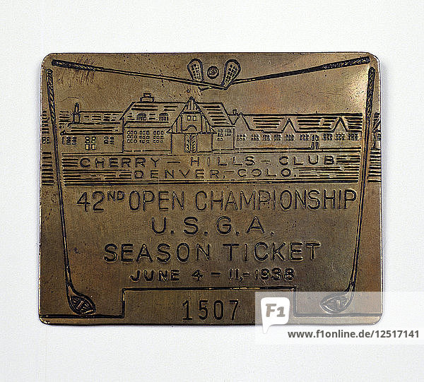 Metal season ticket to the US Open Golf Championship  1938. Artist: Unknown