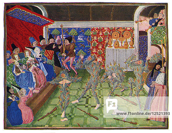 Maskerade am französischen Hof  1393  (1470-1475).Künstler: Meister der Harley Froissart