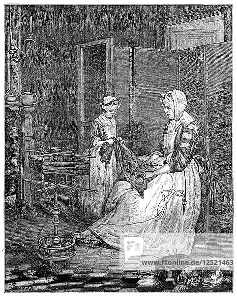 Die fleißige Mutter  1740  (1885). Künstler: Unbekannt