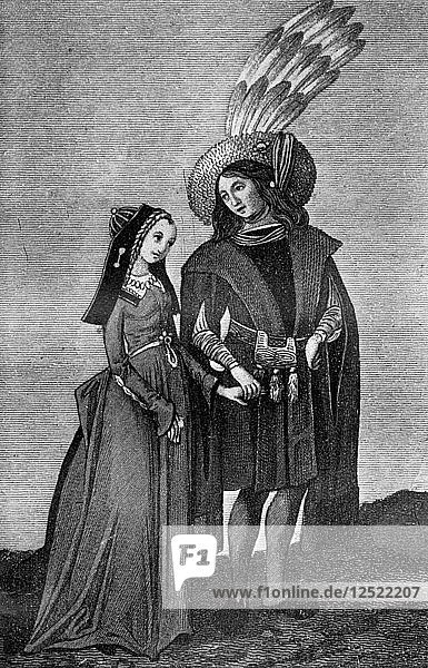 Male and female costume  late 15th-early 16th century  (1910). Artist: Unknown