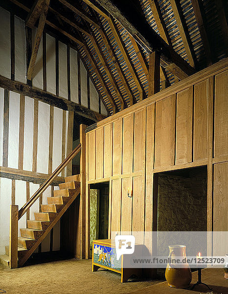 Innenraum des mittelalterlichen Kaufmannshauses  French Street  Southampton  Hampshire  1988. Künstler: Paul Highnam