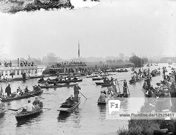 Pleasure  rowing boats and college barges on the River Thames  Oxfordshire  c1860-c1922. Artist: Henry Taunt