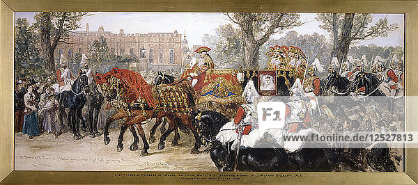 Königlicher Festzug mit der Kutsche des Prinzen und der Prinzessin von Wales  London  1884. Künstler: Sir John Gilbert