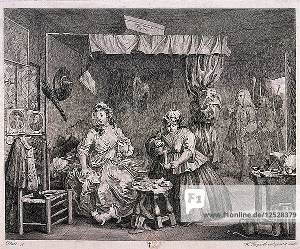 The Compleat trull at her lodging in Drury Lane  plate III of The Harlots Progress  1732. Artist: William Hogarth