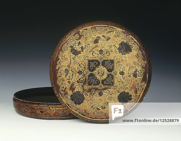 Trommelförmige Lackdose  Qing-Dynastie  Jiaqing-Zeit  China  1796-1820. Künstler: Unbekannt