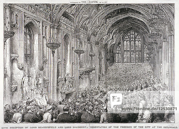 Bürgerlicher Empfang von Lord Beaconsfield und Lord Salisbury in der Guildhall  London  1878. Künstler: Anon