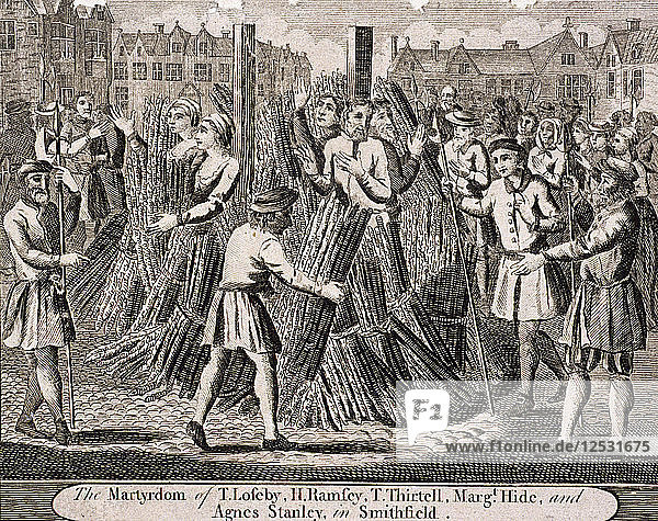Hinrichtung von Protestanten in Smithfield  1557  (um 1720). Künstler: Anon