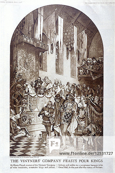 Die Winzergesellschaft feiert die vier Könige  um 1347  (1928). Künstler: Anon