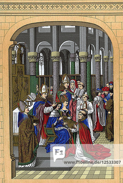 Krönung von Karl V.  König von Frankreich  14. Jahrhundert  (1870).Künstler: Franz Kellerhoven