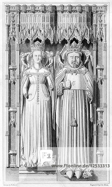 Bildnis von Heinrich IV. und seiner Königin Johanna von Navarra in der Kathedrale von Canterbury  1826. Künstler: John Le Keux