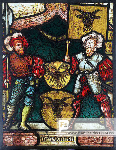 Two men with coats of arms  16th century. Artist: Unknown