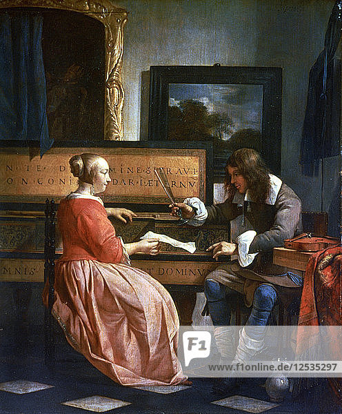 A Man and a Woman seated by a Virginal  c1649-1667. Artist: Gabriel Metsu