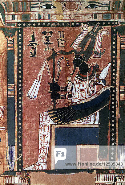 Book of the Dead of the scribe Nebqed  detail of the deceased before Osiris  18th Dynasty. Artist: Unknown