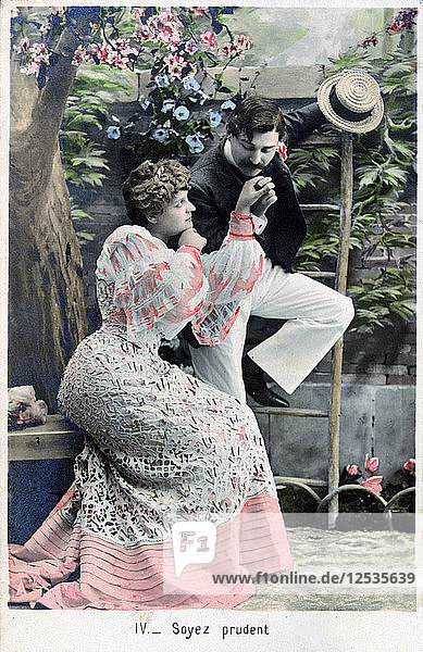 Seien Sie vorsichtig  alte französische Postkarte  um 1900. Künstler: Unbekannt