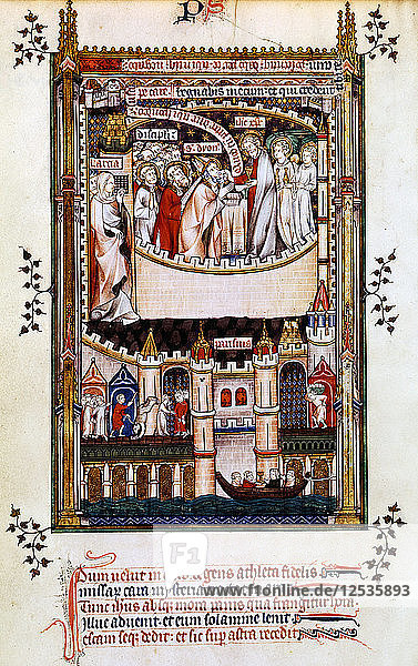 Christus gibt dem Heiligen Denis das Abendmahl  1317. Künstler: Unbekannt