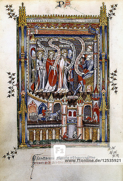St Denis  St Rusticus and St Eleutherius before Sisinnius  1317. Artist: Unknown