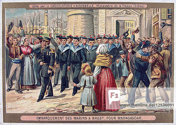 Embarkation of the Marines at Brest for Madagascar  1883. Artist: Unknown