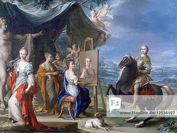 Reiterbildnis eines Adligen als Beschützer der Künste  um 1699-1748. Künstler: Ignaz Stern