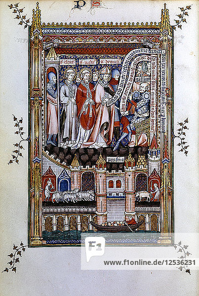 Sisinnius exhorts St Denis to renounce his faith  1317. Artist: Unknown