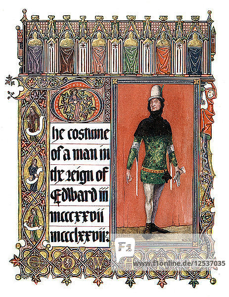 The costume of a man in the reign of Edward III  (1909). Artist: Unknown