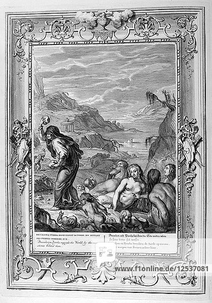 Deukalion und Pyrrha wiederholen die Welt  indem sie Steine hinter sich werfen  1733. Künstler: Bernard Picart