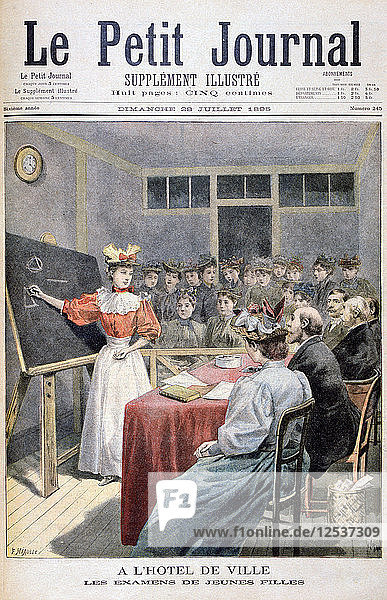 Junge Mädchen  die in einer Stadthalle Prüfungen ablegen  Frankreich  1895. Künstler: Oswaldo Tofani