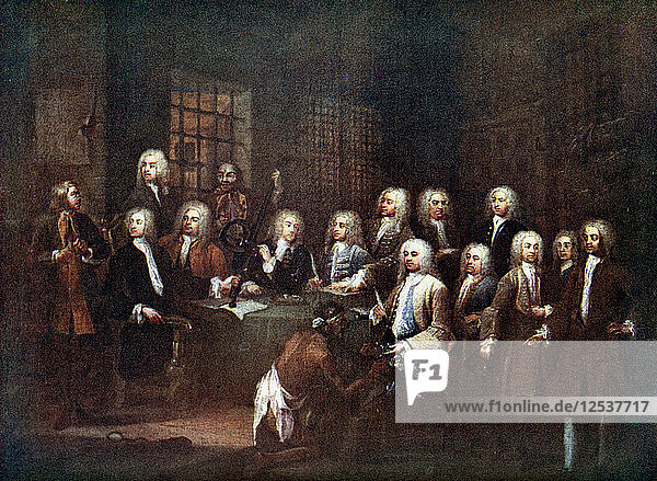 Ein Ausschuss des Unterhauses im Fleet Street Prison  London  1729 (um 1905). Künstler: Unbekannt