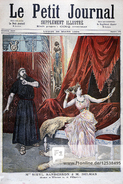 Sibyl Sanderson und Delmas in der Oper Thais von Jules Massenet  Paris  1894. Künstler: Oswaldo Tofani