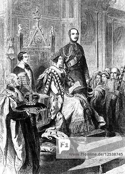 Die Eröffnung des Parlaments durch Königin Victoria  1856 (um 1905). Künstler: Unbekannt