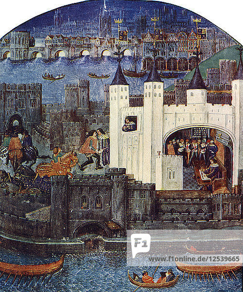 The Tower of London with London Bridge  c1500  (c1900-1920). Artist: Unknown