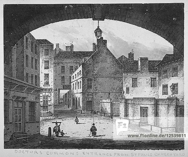 Blick auf den Eingang der Doctors Commons vom St. Pauls Kirchhof aus  City of London  1800. Künstler: John King