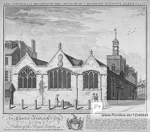North-east view of the Church of St Botolph Aldersgate  City of London  1740. Artist: William Henry Toms