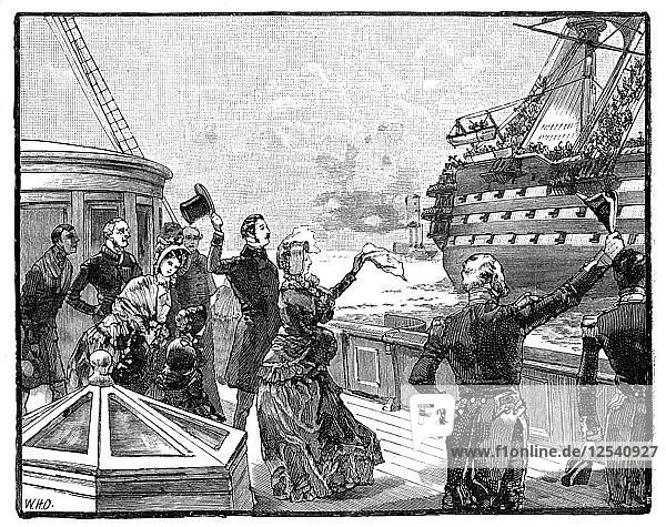 Die Königin winkt dem Flaggschiff des Herzogs von Wellington zum Abschied  um 1850  (1888). Künstler: Unbekannt