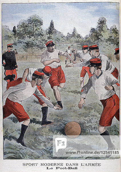 Soldiers of the French army playing football  1902. Artist: Unknown