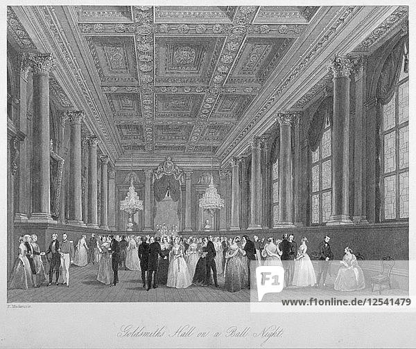 Innenansicht der Goldsmiths Hall während einer Ballnacht  City of London  1840. Künstler: Harden Sidney Melville